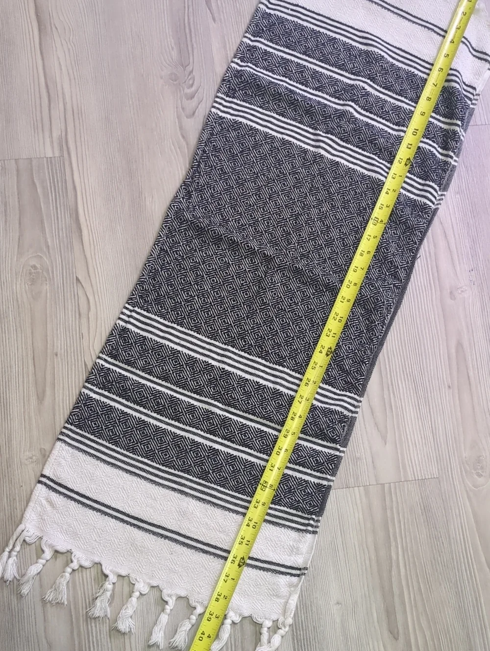 Turkish Peshtemal Style Towel Set 2 Bath Towels & Hand Towel Gray White Fringe B